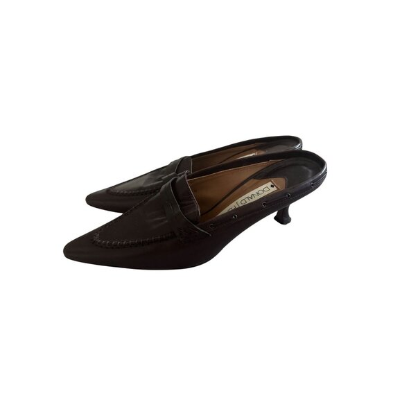 DONALD J PLINER Brown Leather Mules Kitten Heels Size 9 - Picture 2 of 8